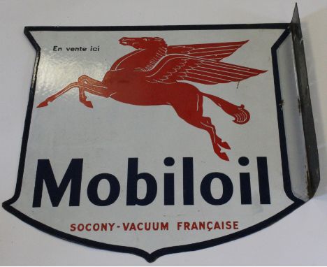 Mobiloil 'Pegasus' double sided enamel sign (French), circa mid 20th century, 58cm x 61cm approx.