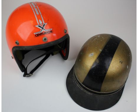 Two vintage scooter / motorcycle helmets, comprising a Clipper by Stadium Ltd and a Centurion helmet