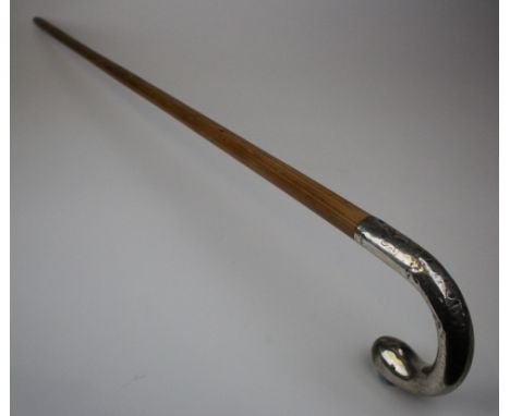 Silver handled walking stick, hallmarked 'Birmingham 1918' , engraved with initials, total length 93cm approx.