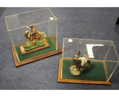 Lead Soldiers. Two lead soldiers with horses, including one by Poste Militaire, both contained in perspex display cases, mode