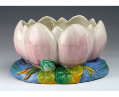 Clarice Cliff Newport Pottery planter in the form of a pink water lily, height 11cm, length 22cm approx.