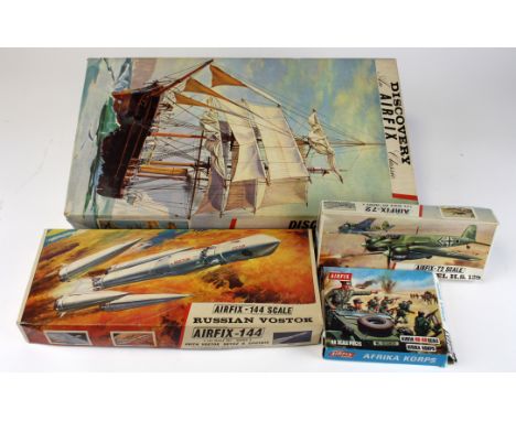 Airfix. Four boxed Airfix model kits, comprising Discovery Series 9 (split to one piece of hull); Russian Vostok 144; Hensche