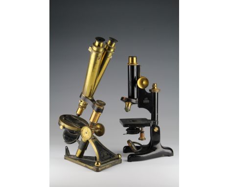 Two Microscopes by R. & J. Beck, London, comprising a Model 22 & a brass microscope numbered '5444', height 38.5cm and smalle