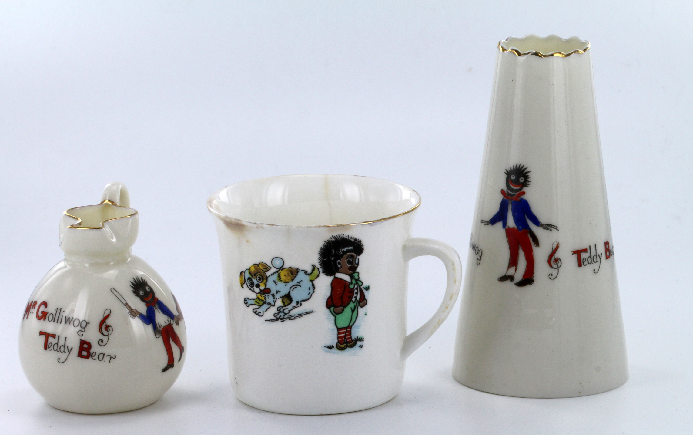 "Mr. Golliwog & Teddy Bear", two crested pieces of Swan china and a