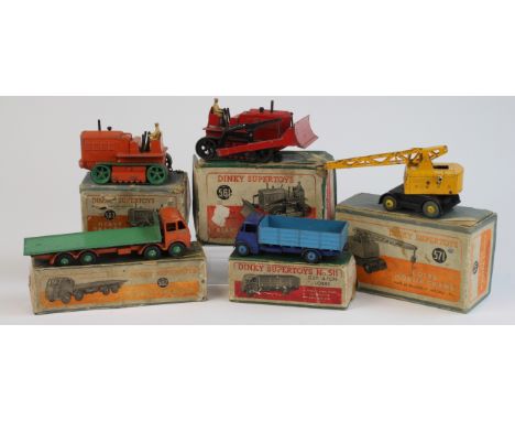 Five Dinky Supertoys, comprising Foden no. 502, Guy 4-Ton Lorry no. 511,  Blaw Knox Bulldozer no. 561, Heavy Tractor no. 563 