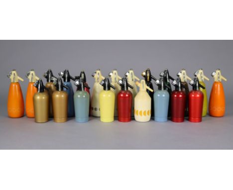 A collection of twenty-two various vintage soda syphons, etc.