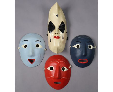 A Venetian Pierrot mask, &amp; three other vintage theatrical masks.