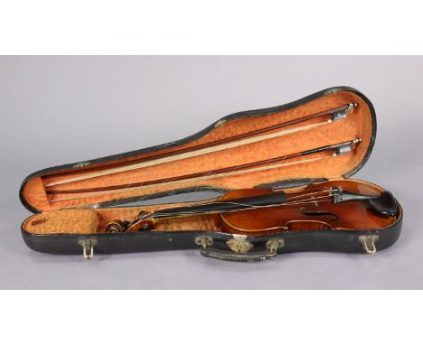 A vintage violin &amp; two bows (violin 23¾” long), with case. (CITES permits have been obtained - reference Nos: N3TVELYG an