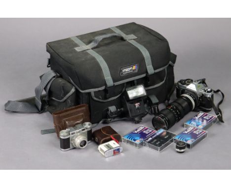 A Canon “AE-1 Program” camera with zoom lens &amp; case; &amp; a Paxette camera, with case.