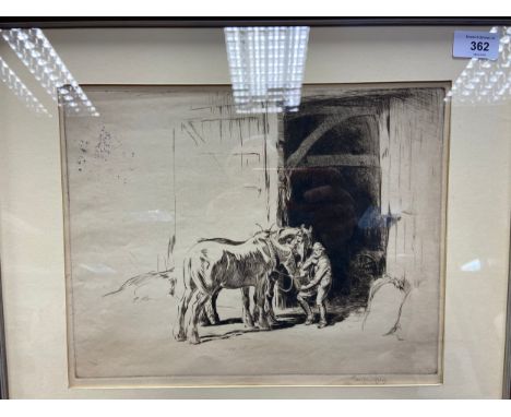 George SoperOriginal etching 'feeding the horses' [Frame 40x47cm] 