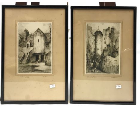 F RobsonOriginal etching titled 'Whitehouse close, Edinburgh & Advocates Close, Edinburgh' [39x27cm- Frame] 