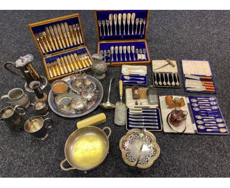 A Collection of silver plate and E.P Wares to include canteens of cutlery, crumb tray, serving tray, claret jug and various d