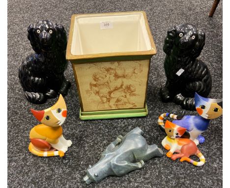 A Selection of porcelain collectables to include Italian planter, Antique wally dogs, Goebel cat sculptures and Lazybones bea