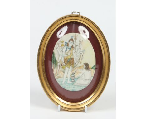 An Indian painting on ivory in gilt frame. Portrait of Shiva and a disciple 12cm x 8.75cm. Condition Report. To be used as a 