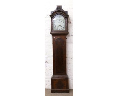A Georgian walnut cased thirty hour longcase clock with painted arch top dial signed Stevenson, Nottingham.
