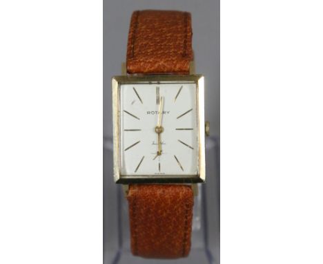 A gentleman's vintage 9ct gold cased manual Rotary Incabloc wristwatch with rectangular dial, baton markers and subsidiary se