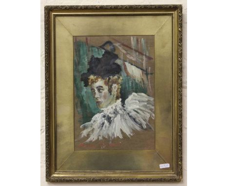 Raul Darej. Gilt framed oil portrait of a clown, signed.