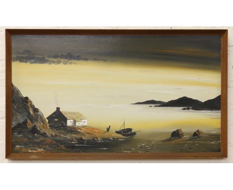 A framed oil on panel coastal landscape.