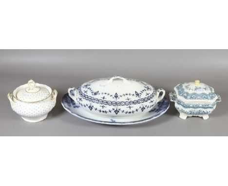 An early C20th sucrier, a Spode 'Chatsworth' tureen, along with two blue and white china examples.