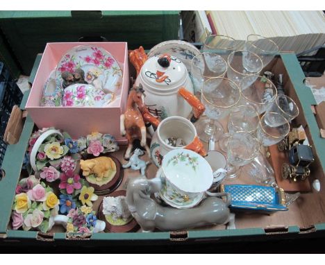 A fox hunting teapot and jug, boxed Leonardo collection teacup and saucer, Lladro dog, wine glasses etc. 1 Box