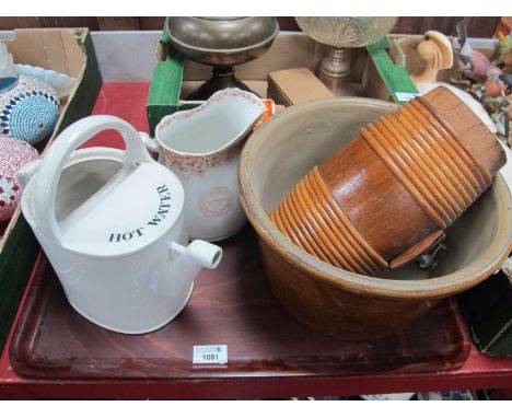 St Bernards Rescue Flask, 25cm wide, stoneware vessel, Doulton hot water pail, Campania jug (chipped).