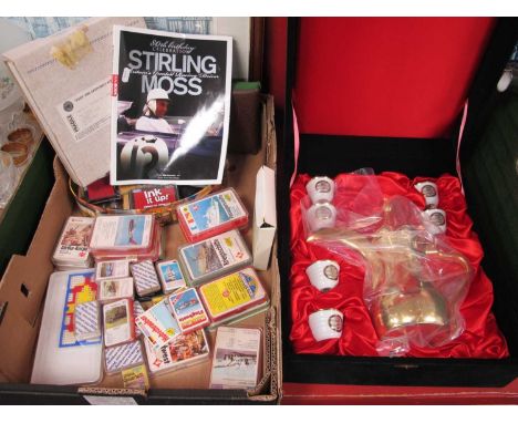 Japanese Coffee Set for Saudi Arabia (boxed), inks, printing blocks, plate, coasters, German top trump type cards, chess, Sti