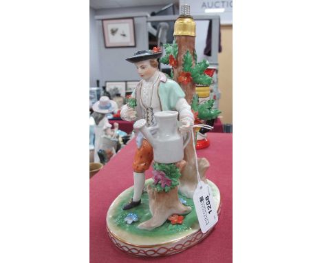 Dresden Porcelain Figurine of a Regency Flower Seller, converted to a table lamp, 19cm excluding fittings.