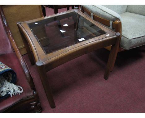 Ercol Coffee Table, with glass on half-round supports, 59cm wide.