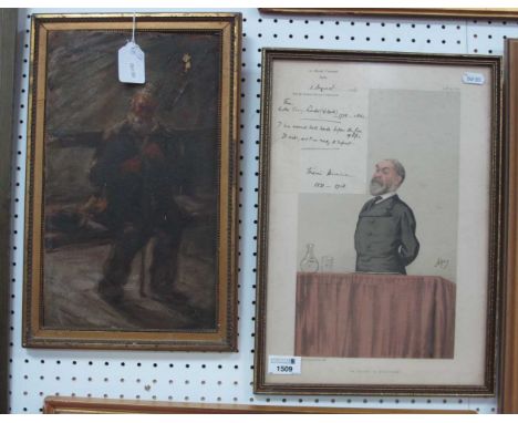 Continental A Salvur-ani?, oil on board of a bearded man sat on a bench, signed top right 34 x 20, together with a late XIX C