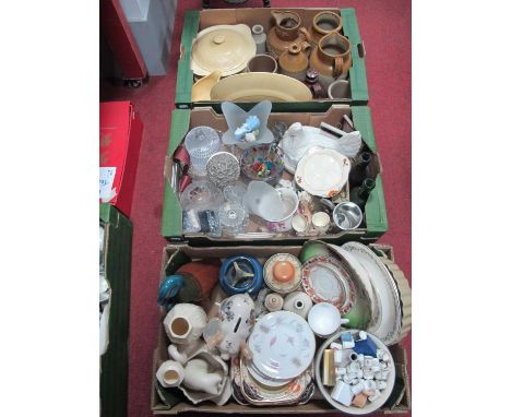Clarice Cliff yellow meat plate, side plate, jugs and lidded tureens together with a large quantity of stoneware items flagon