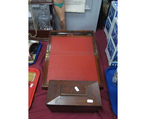 XIX Century Mahogany Writing Slope, top with a brass insert, fitted interior, single drawer, 35.5c, wide, together with a XIX