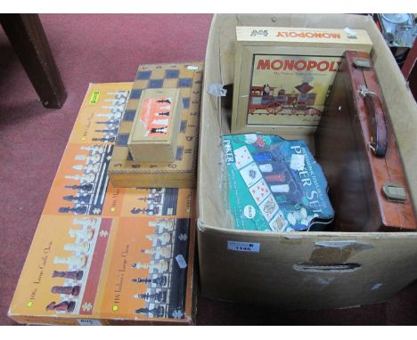 Chess, Madon, wooden, draughts, poker set, Monopoly, Backgammon.