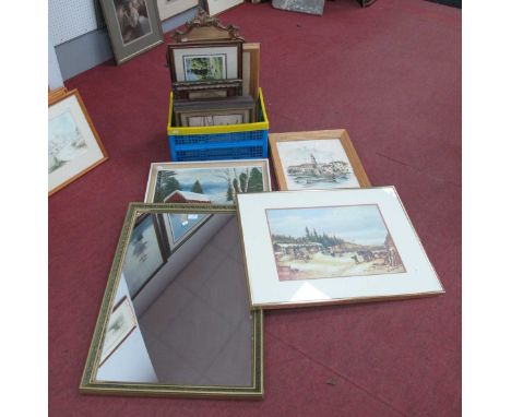 John Rudkin Signed Prints, hunting prints, two mirrors.