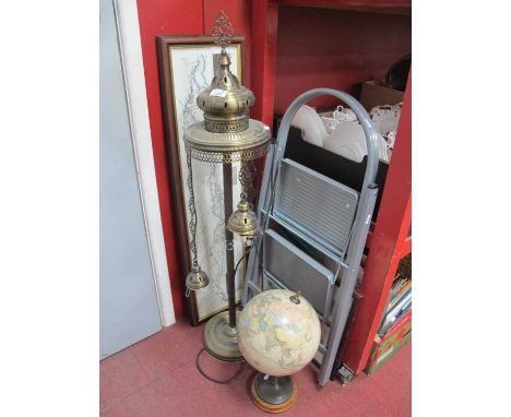 Standard Lantern Lamp; Terrestrial globe, prints, Abru steps. (5)