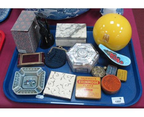 Compact, mother-of-pearl hexagonal box, tins, kiku powder globe, etc:- One Tray.