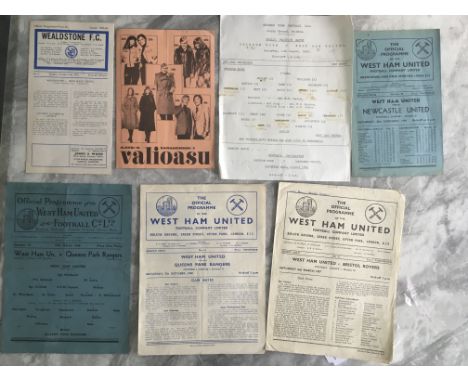 West Ham Football Programmes: Away at Reipas Lahden 75/76 ECWC and 62/63 Wealdstone LCC, Swindon Practice Match. Homes v 44/4