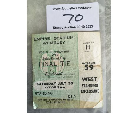 1966 World Cup Final Football Ticket: England v West Germany green ticket dated 30th July has small tear on fold and some sta