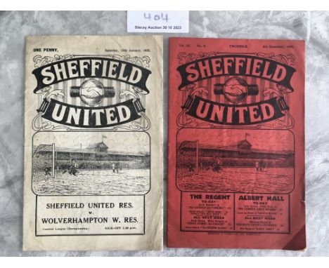 34/35 Sheffield United Home Football Programmes: First team match v Hull and reserves v Wolves. Fair/good with no team change
