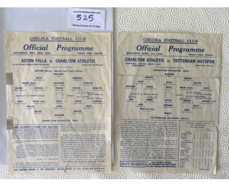 43/44 Big Match Football Programmes At Chelsea: South Cup semi final Charlton v Tottenham with tears on folds. C/W Aston Vill