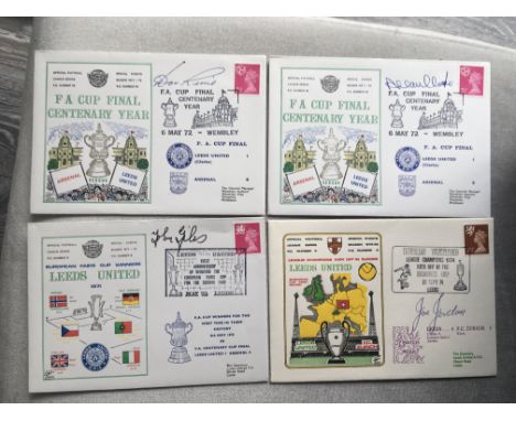 Leeds United Signed Football First Day Covers: Early 70s to include 1972 FA Cup Finals signed by Revie, Giles and Clarke. Eur