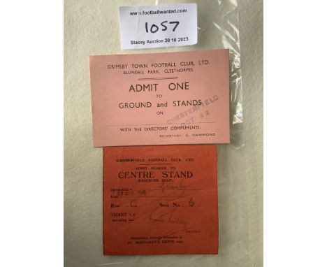 Chesterfield 1940s Football Tickets: Away to Grimsby 49/50 with programme plus a home ticket dated 17 11 1945 which has been 