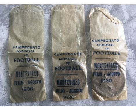 1930 World Cup Football Coins: From the first World Cup in Uruguay and still in original 93 year old wax packets. (3)