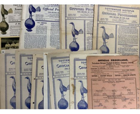 Tottenham 1940s Football Programmes: 1945/46 x 1, 1946/47 x 6 including first game after the war v Birmingham, 1947/48 x 9, 1