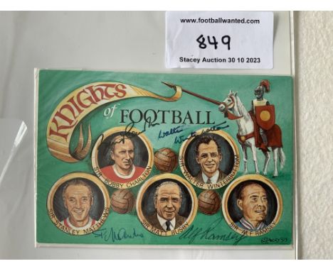 England Legends Signed Football Postcard: Named Knights Of Football as all 5 players were knighted. Produced in 1993 with a l