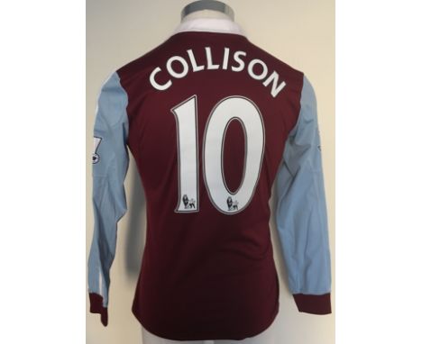 West Ham 2013 - 2014 Match Worn Football Shirt: Claret and blue Adidas Alpari long sleeve shirt with Premier League badging. 