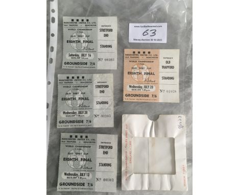 1966 World Cup Complete Set Of Old Trafford Tickets: Very good grey tickets for all 3 matches plus an extra salmon coloured t