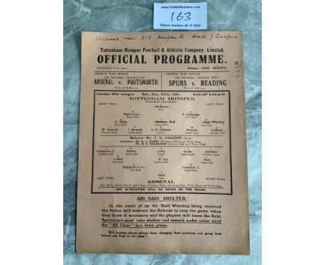 41/42 Tottenham v Arsenal Football Programme: Good condition War League match with team changes and scorers noted dated 27 12