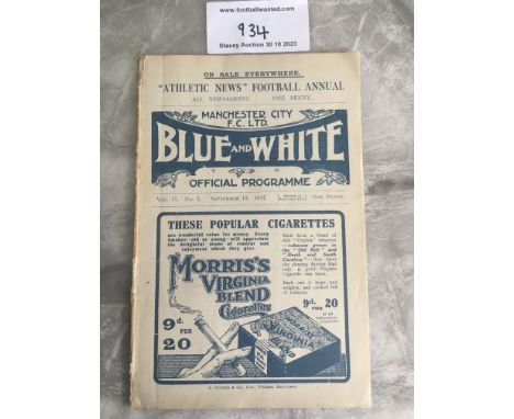 1917 - 1918 Manchester City v Oldham Athletic Football Programme: First team match in the last season of the 1st World War. V