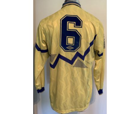 90/91 Norman Whiteside Everton Match Issued Away Football Shirt: Yellow long sleeve NEC away shirt with the old Football Leag