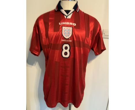 Paul Scholes 1999 England Match Worn Football Shirt: Red short sleeve number 8 shirt believed to have been worn v Poland in a